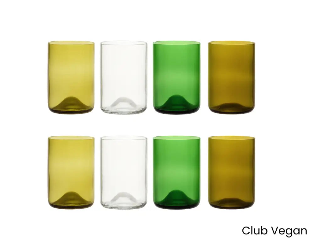 Set van 8 Upcycled Drinkglazen – Gemaakt van Wijnflessen Veelkleurig