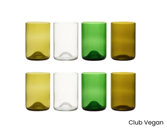 Set van 8 Upcycled Drinkglazen – Gemaakt van Wijnflessen Veelkleurig